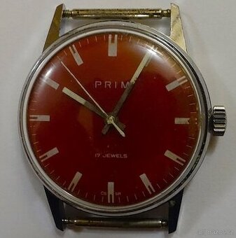 NÁRAMKOVÉ HODINKY "PRIM" 17 jewels ČERVENÝ ciferník funkčn