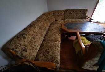 Rustikální rohový gauč a křeslo