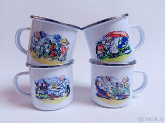 Smaltované hrnčeky s retro obrázkami