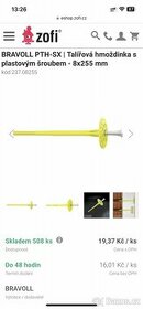 | Talířová hmoždinka s plastovým šroubem - 8x255 mm