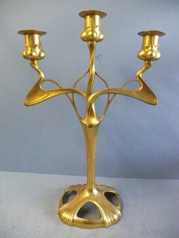 Velký svícen, cín, zlacený, ORIVIT, secese, cca 190010