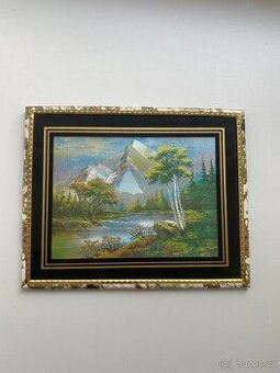 Retro obraz – horská krajina v ozdobném rámu