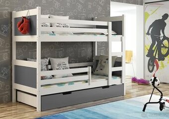 NOVÁ Patrová postel palanda bílá grafit MASIV