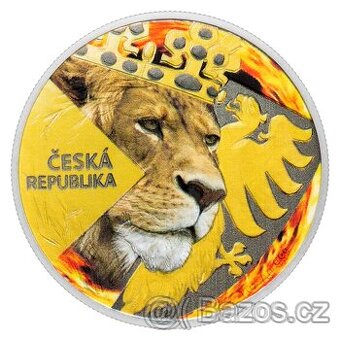 Stříbrná uncová investiční mince Český lev 2024 kolor proof