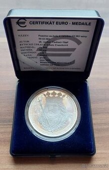 Velká stříbrná medaile Jiří z Poděbrad 50 Euro 1999, PROOF