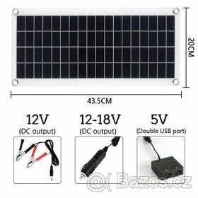 25W Solární 12V auto nabíječka akumulátoru, telefonu.
