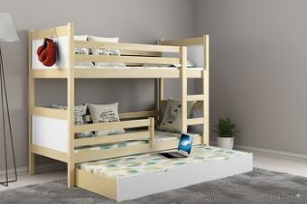 NOVÁ Patrová postel palanda MASIV borovice bílá 3x MATRACE