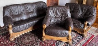 Dubová rustikální kožená sedací soupr. 3+2+1, 4337