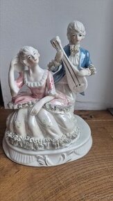 Sousoší - porcelánové sošky rokoko růžová / modrá