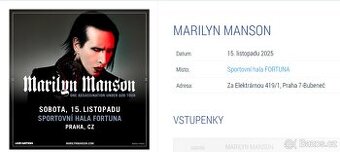 2x Vstupenka -- Místa u sebe -- Marilyn Manson -- Praha