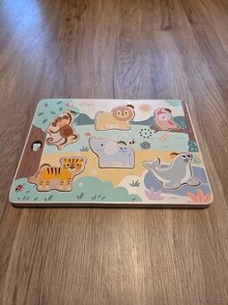Dřevěné vkládací puzzle se zvuky - zvířátka