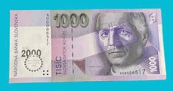 1000 korun Slovensko UNC SERIE A TOP