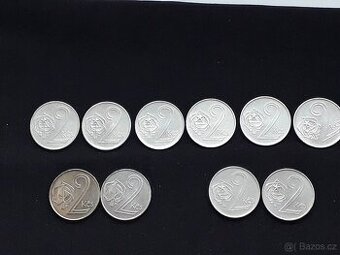 Mince 2 Kčs ČSSR+ČSFR - 10 ks + 5.haléř r.1967 ČSSR, 1 ks.