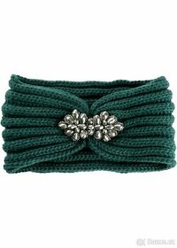 Krásný dárek Nová nádherná smaragdová pletená čelenka s