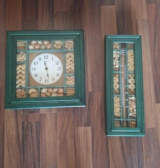 Hodiny + teploměr dřevo