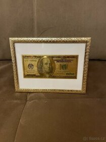 Zlatá 100 bankovka v rámečku - 1