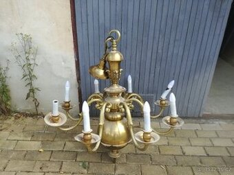 STARY VELKY MOSAZNY LUSTR SUPER STAVU