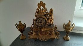 Starožitné krbove hodiny Brunfaut ,,komplet 3ks souprava