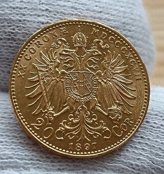 Zlatá RU 20koruna 1897 bz František Josef I. - 1