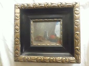 Velmi starý Obraz Olej na Dřevě - Zámecká Hostina - Zátiší