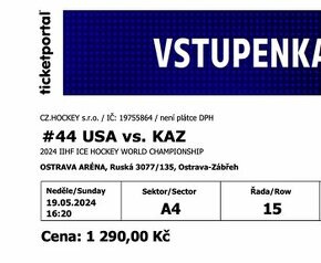 Vstupenky hokej USA - Kazachstán