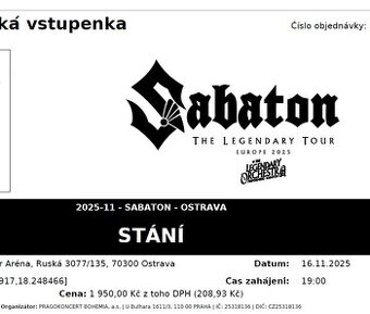 Sabaton 2025 v Ostave