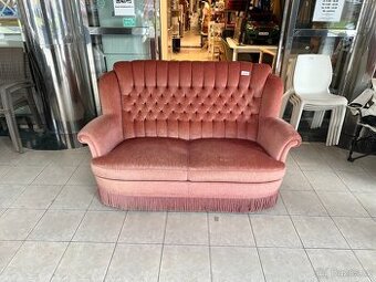 Retro sametová pohovka 70.-80. léta růžová