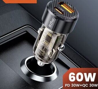 60W USB nabíječka se 2 USB porty C+A do auta