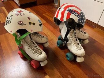 Dvoje trekové brusle  2 helmy