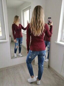Dámské nové bordó triko / svetřík - S-S/M-M