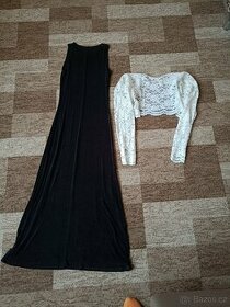 Dámské dlouhé šaty černé přilnavé s bílou krajkou
