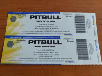 2 vstupenky Pitbull - Praha O2 - sezení spodní sektor