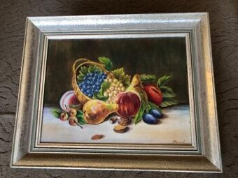 STARÝ OBRAZ ZÁTIŠÍ S OVOCEM+OŘECHY, RADOVÁ, OLEJ NA DESCE