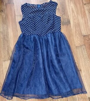 NOVÉ MODRO-BÍLÉ PUNTÍKOVANÉ ŠATY-LINDY BOP- VEL.44