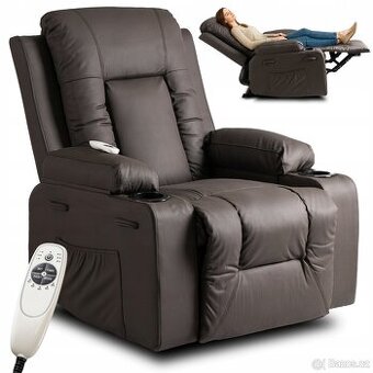 Rozkládací Relaxační Křeslo s Masáží Hnědé NOVÉ