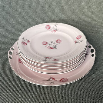 Koláčová sada 1+6, růžový porcelán, EPIAG Loket