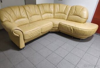 Kožená rohová sedací souprava - VÝBORNÝ STAV, PRAVÁ KŮŽE