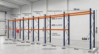 Paletový regál Mecalux 2,5m x 14,3m  44 paletových míst