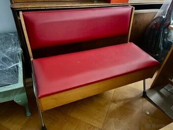 Koženková vínová retro lavice, 60. léta - 1