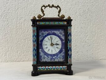 Stolní hodiny CLOISONNÉ mramor , bronz , smalt