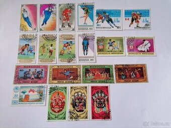 29 známek Mongolsko sport traktory kultura květy náboženství