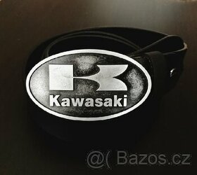 Kvalitní kožený opasek s kovovou přezkou KAWASAKI Nový - 1