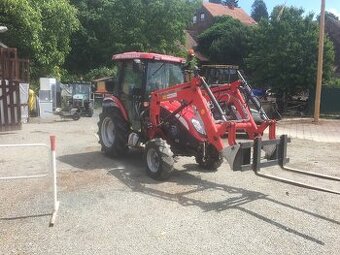 Tym T503 + čelní nakladač s vidlemi + zimní čelní radlice