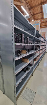 Skladové regály Varimo profi 2,5 metru vysoké, 73 metrů