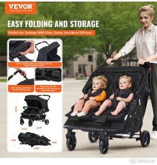 Dvojitý kočárek Dětský Lehký dvojitý kočárek Black