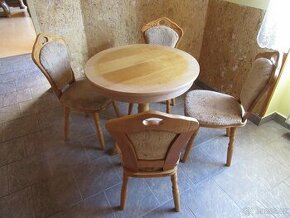 Dřevěný kulatý stůl + 4 židle