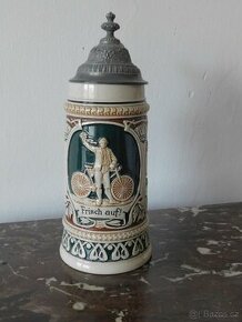 Historický cyklistický kameninový korbel - bier stein - 1