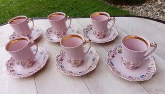 Krásná kávová sada růžový porcelán H&C Czechoslovakia