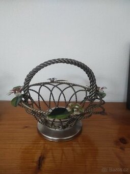 secese - drátěný košík splétaný - zdobený smaltem