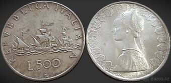 500 lir Itálie 1958 - 1967 stříbrná mince